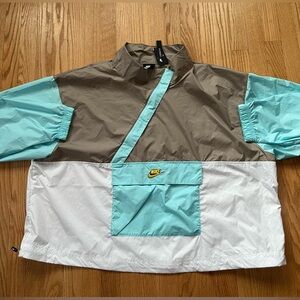 Nike Teal Beige White Colorblock Anorak Windbreaker Jacket